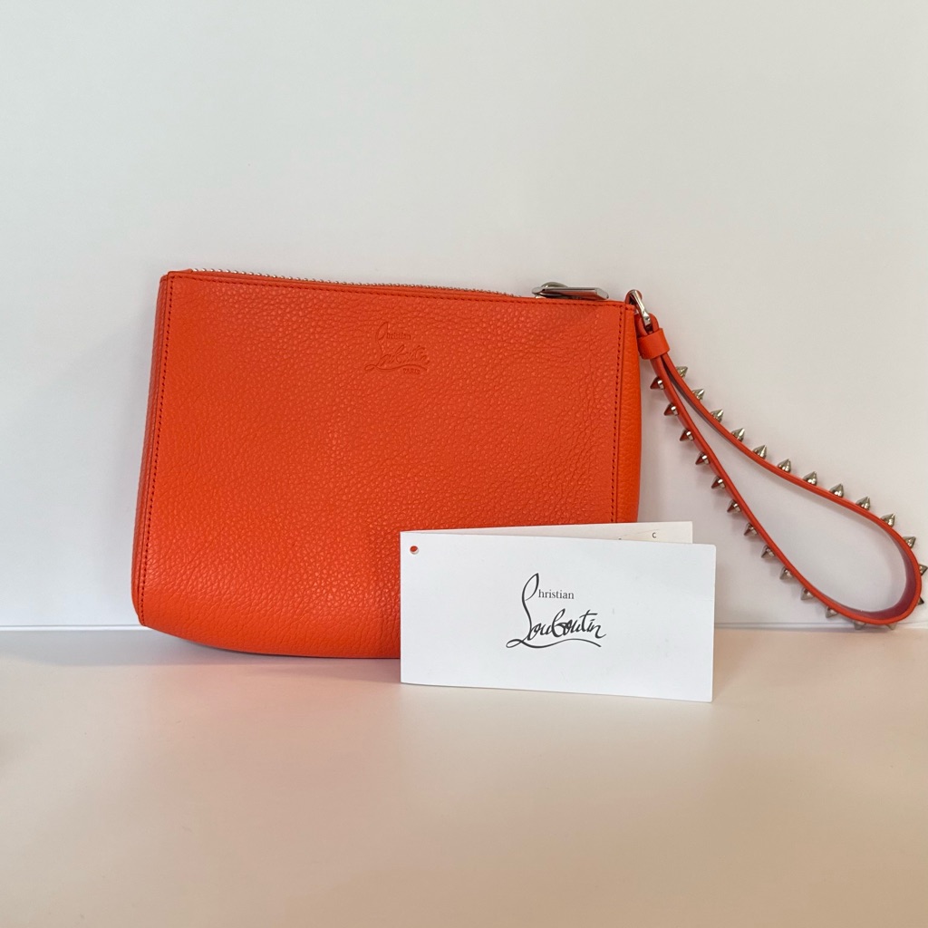 Nwt Christian Louboutin Orange Leather Wristlet Bag Purse